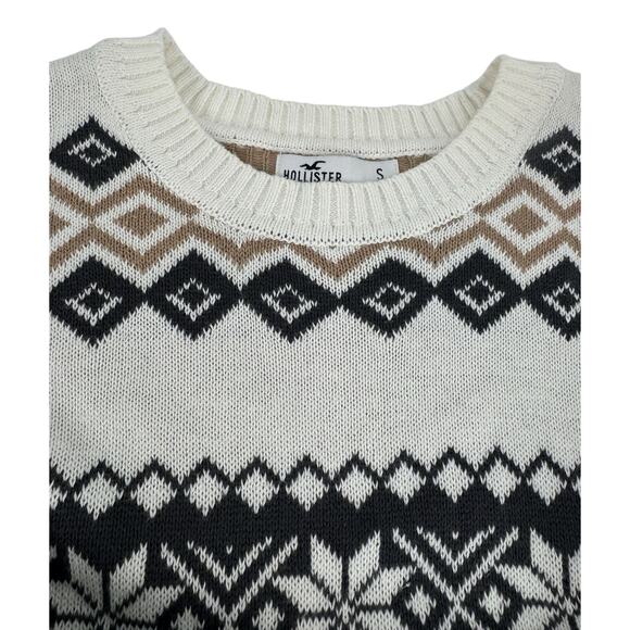 Hollister Women’s S Small Oversized Crewneck Sweater Fair Isle Cream Black Tan - Picture 11 of 14